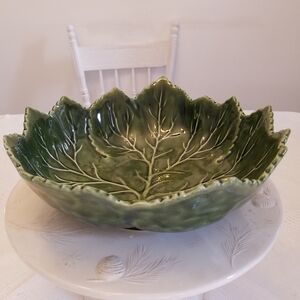 Olfaire Green Leaf Made in Portugal  Deep Large Serving Bowl Ceramic Glazed